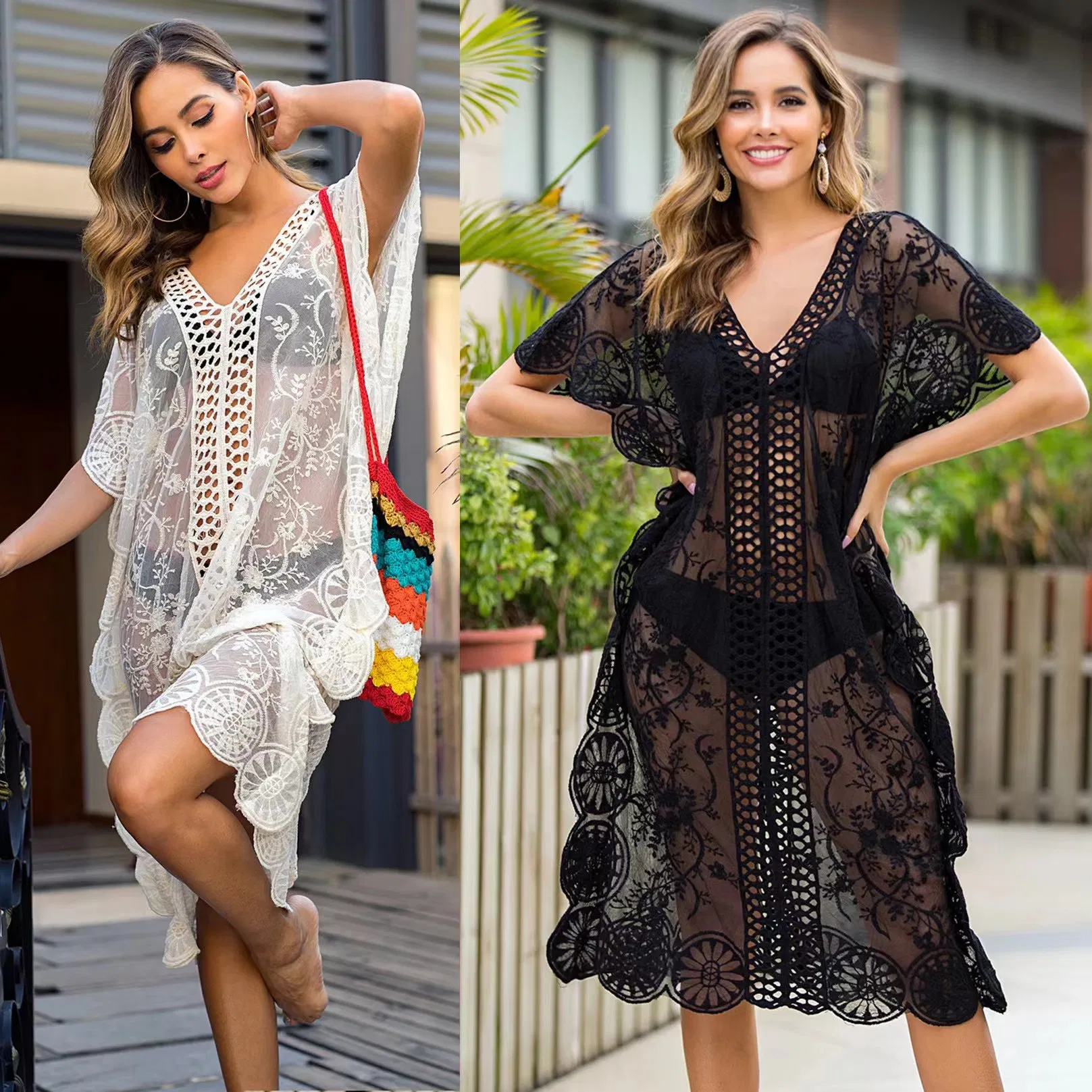 Custom Wholesale Available Various Colors Sexy V Neck Lace Beach Dress