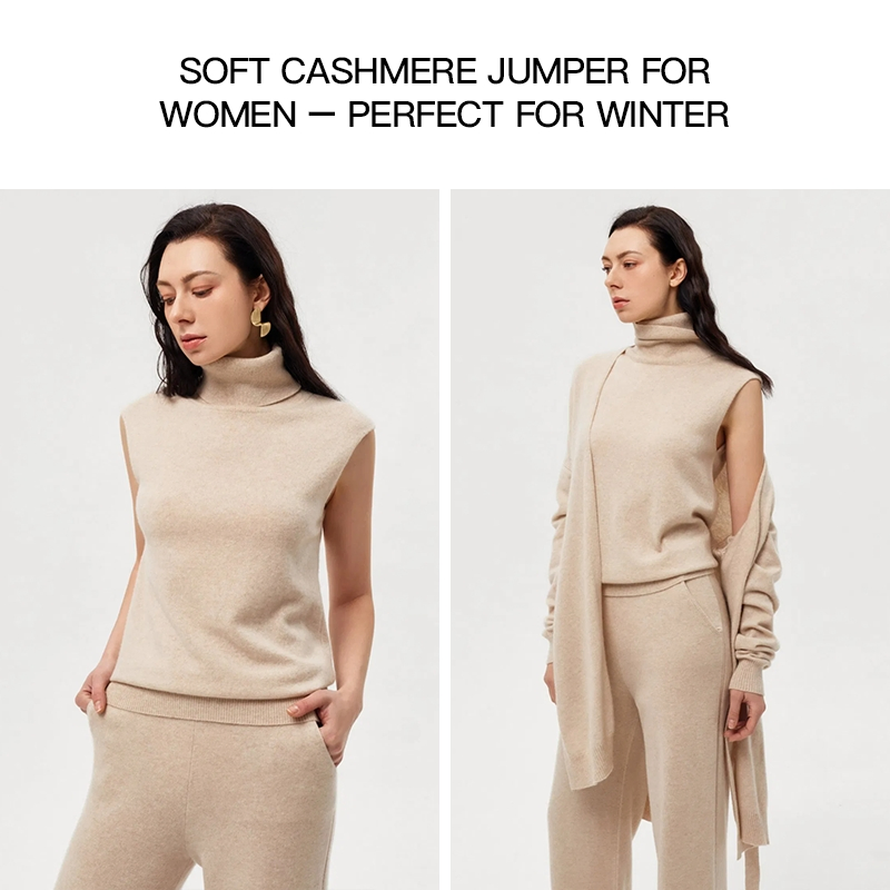 Breathable Soft Handfeel Sleeveless Turtleneck Cashmere Knit Sweater Vest