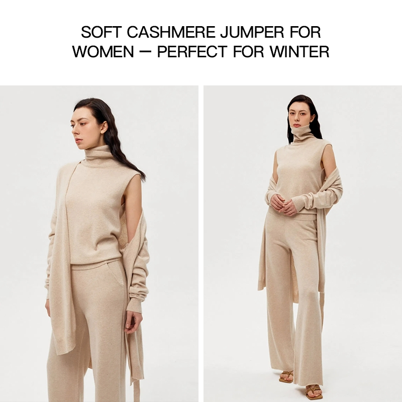 Breathable Soft Handfeel Sleeveless Turtleneck Cashmere Knit Sweater Vest