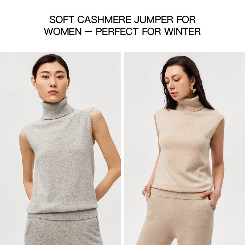 Breathable Soft Handfeel Sleeveless Turtleneck Cashmere Knit Sweater Vest