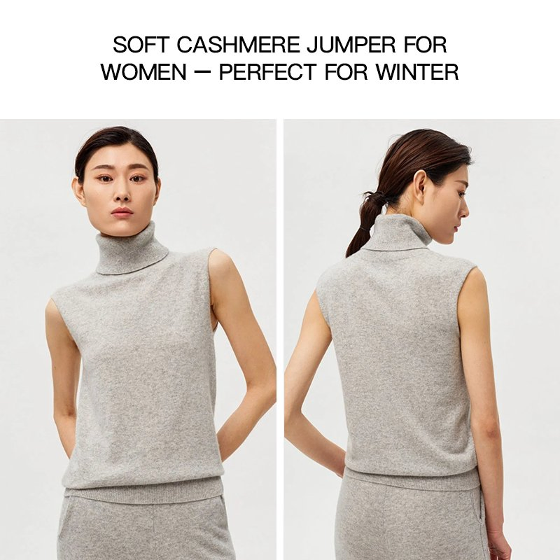 Breathable Soft Handfeel Sleeveless Turtleneck Cashmere Knit Sweater Vest