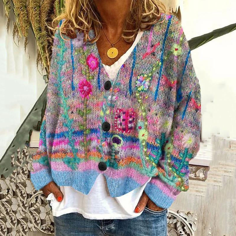 Printed Women Cardigan with Soft Touch Knitted Lady Sweater