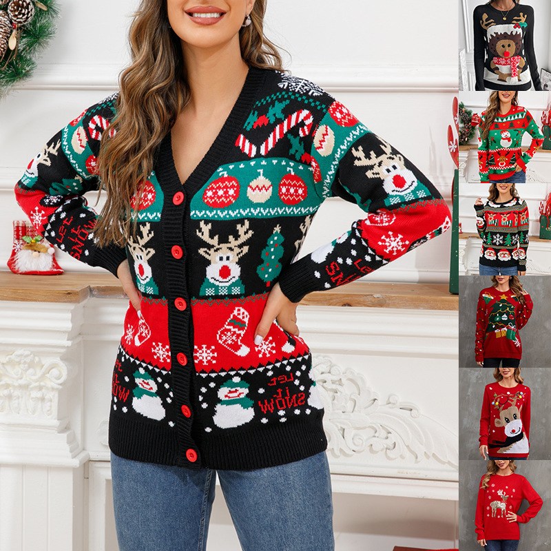 Customized Knitted Cardigan Sweater Women Christmas Knit Sweater