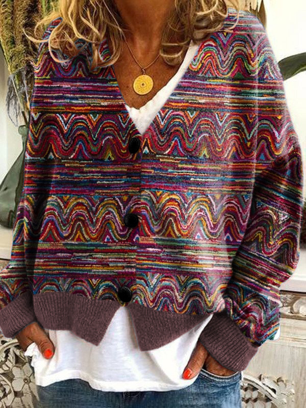 Printed Women Cardigan with Soft Touch Knitted Lady Sweater