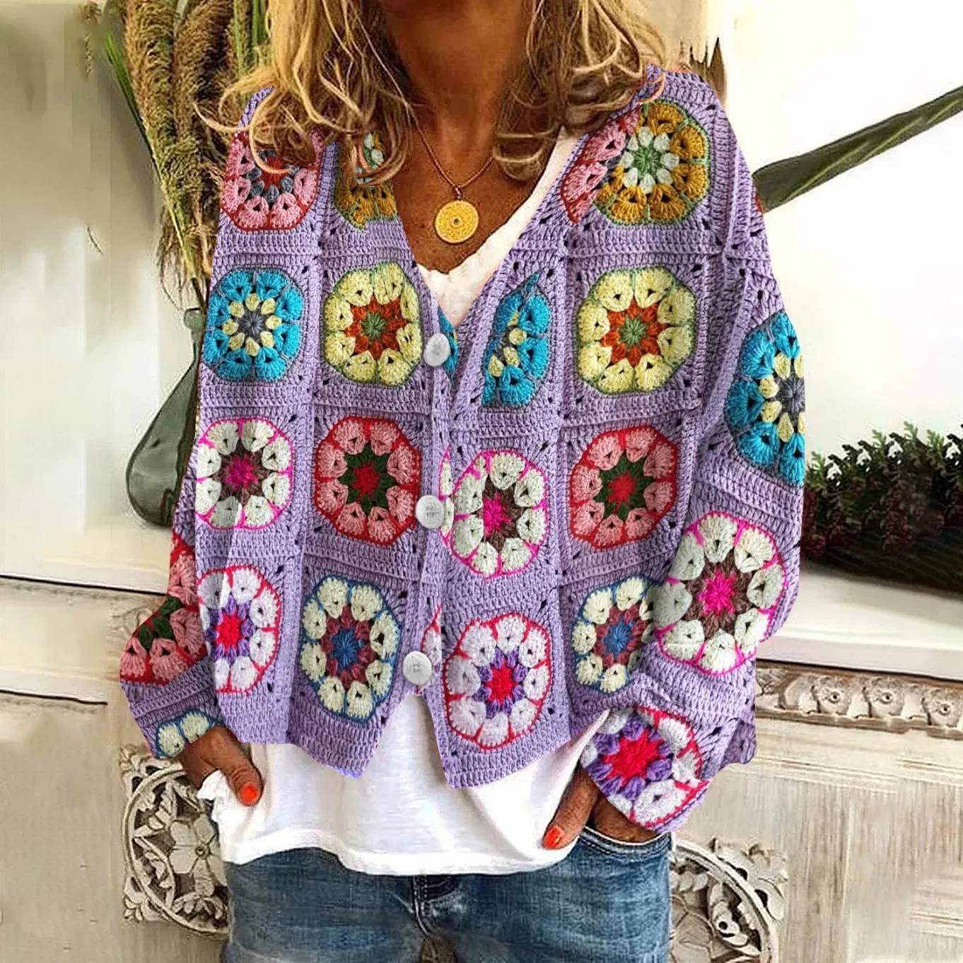 Printed Women Cardigan with Soft Touch Knitted Lady Sweater