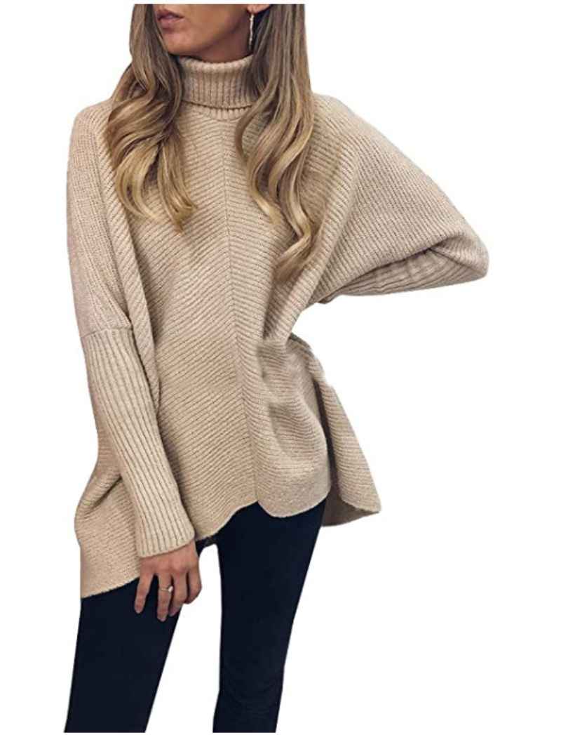 Winter Women Turtleneck Loose Soild Color Oversized Pullover Knit Sweaters