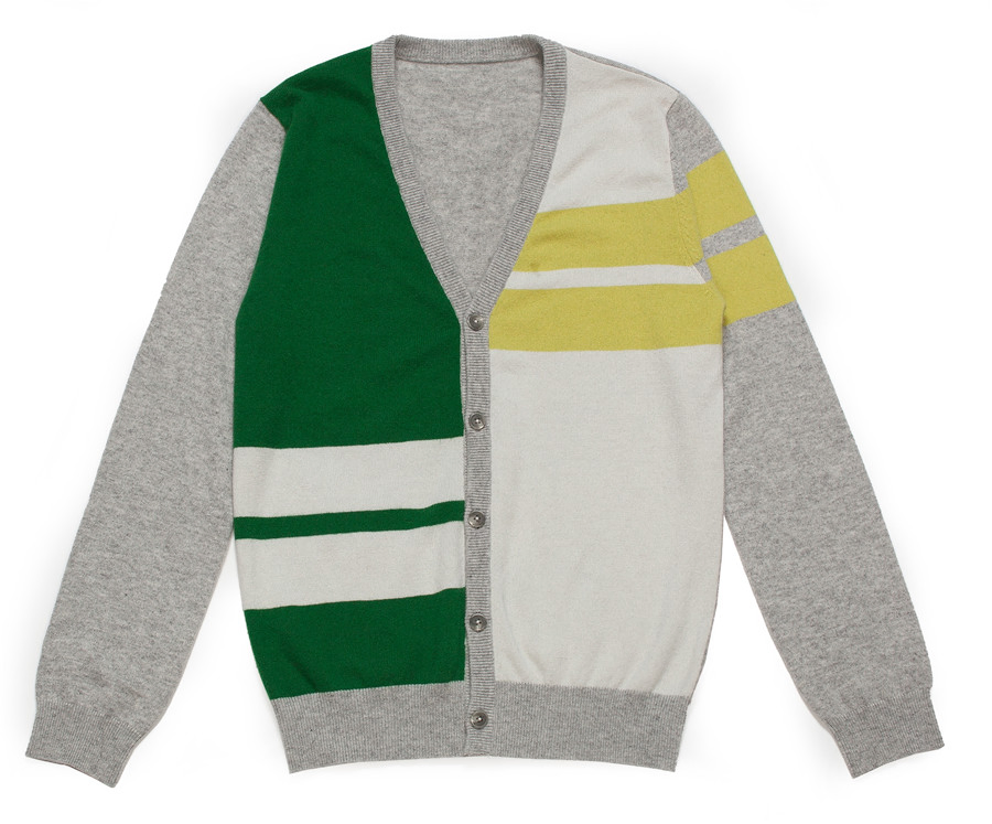 V-Neck Color Block Men Knit 100%Cashmere Cardigan