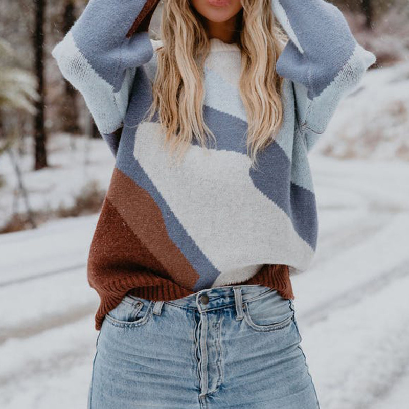 Casual Long Sleeve Irregular Pattern O-Neck Women Pullover Sweater