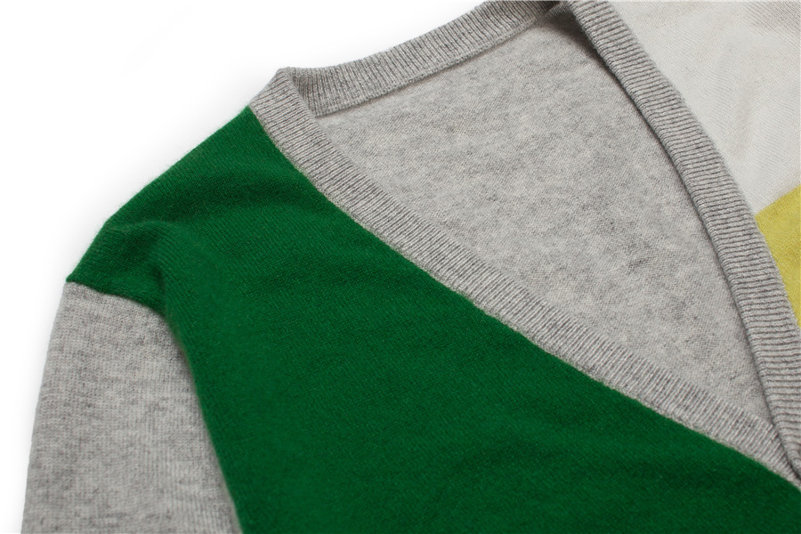 V-Neck Color Block Men Knit 100%Cashmere Cardigan