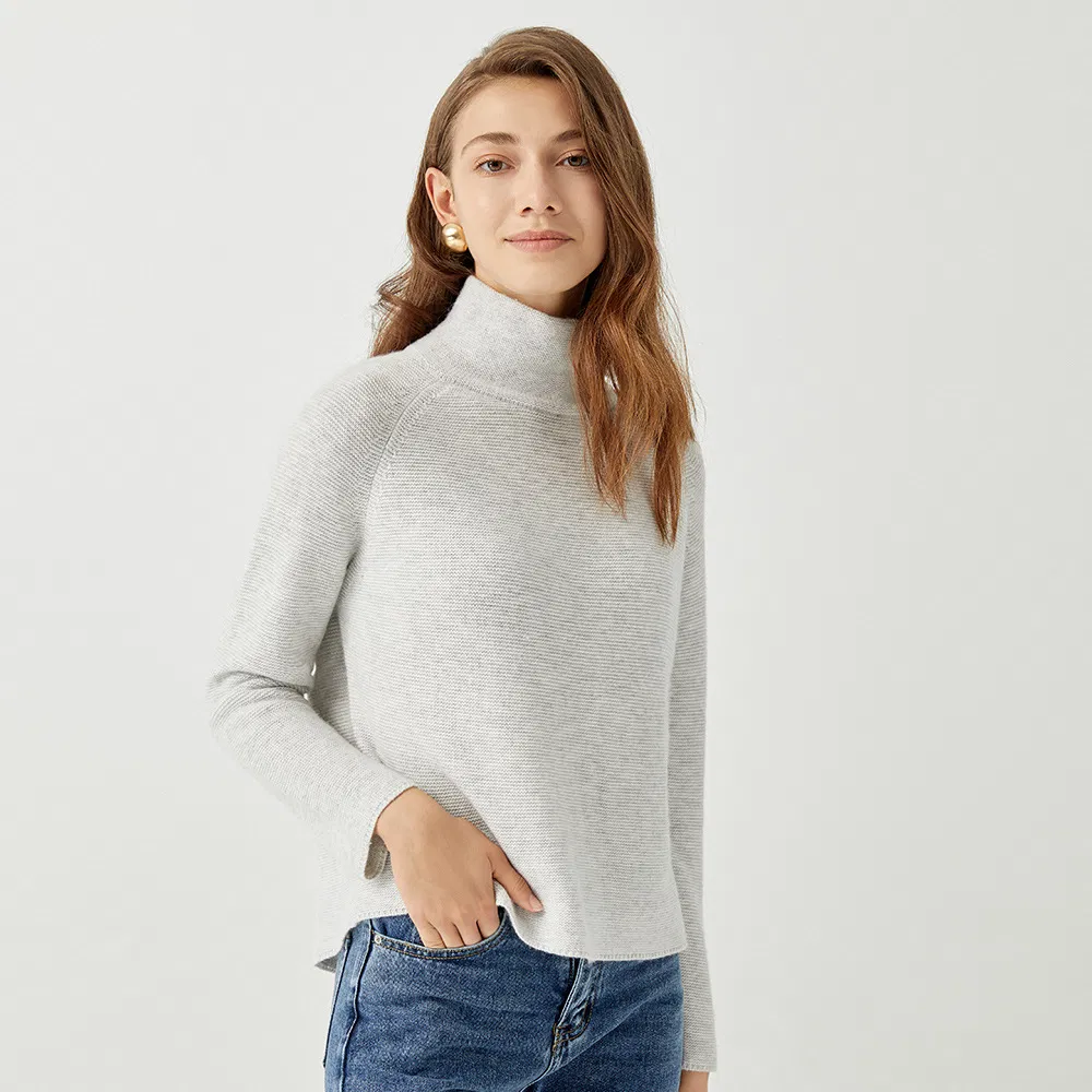 OEM Custom Cashmere Long Sleeve Turtleneck Winter Short Women Pullover Sweater