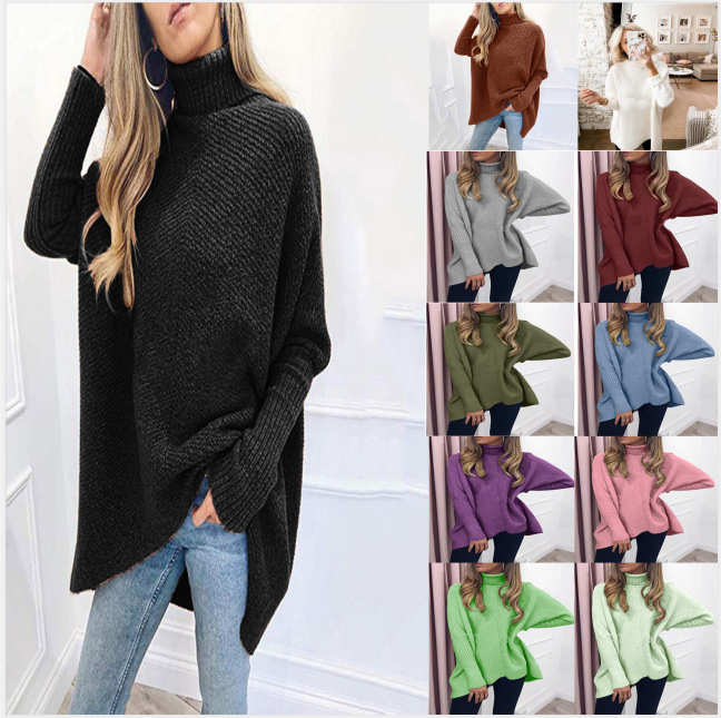Winter Women Turtleneck Loose Soild Color Oversized Pullover Knit Sweaters