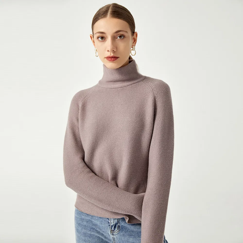 OEM Custom Cashmere Long Sleeve Turtleneck Winter Short Women Pullover Sweater
