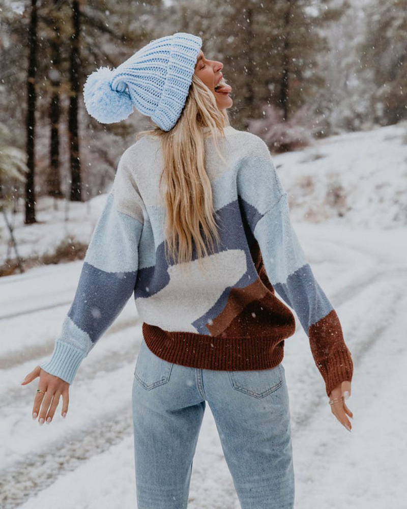 Casual Long Sleeve Irregular Pattern O-Neck Women Pullover Sweater