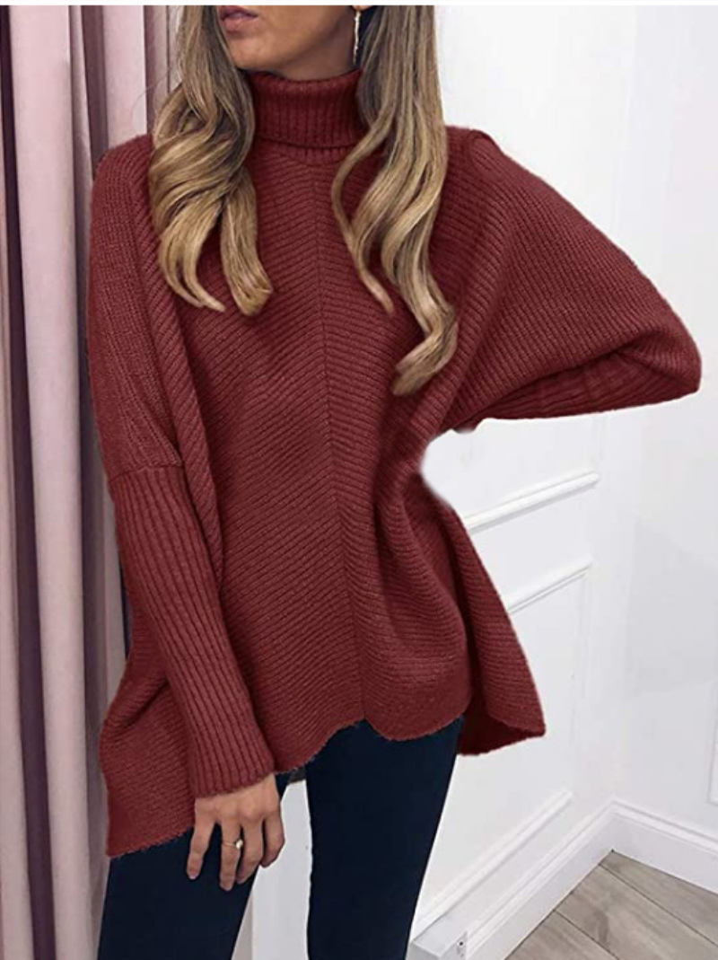 Winter Women Turtleneck Loose Soild Color Oversized Pullover Knit Sweaters