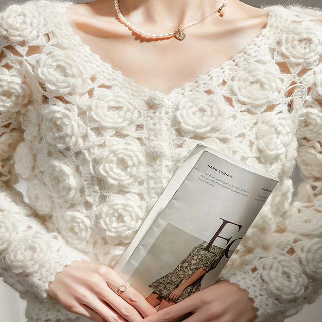Heavy Industry, White Knitted Sweater, Women&prime;s Autumn and Winter Lazy Style Retro Coat, Cardigan Top