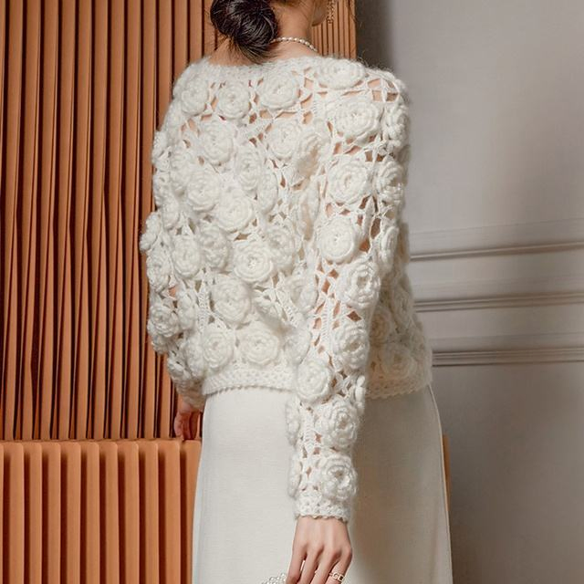 Heavy Industry, White Knitted Sweater, Women&prime;s Autumn and Winter Lazy Style Retro Coat, Cardigan Top