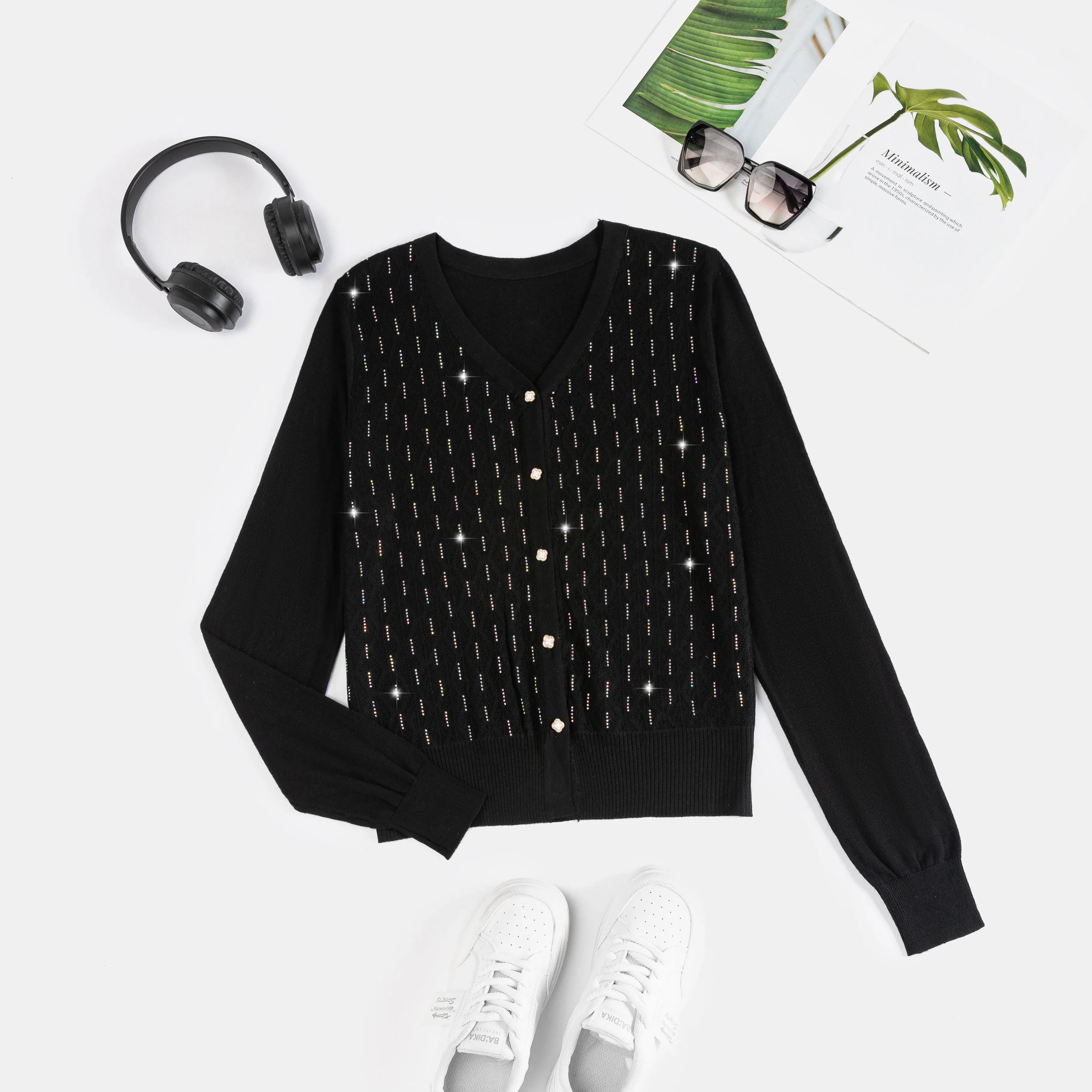 Elegant Gray Back Strap Knitted Cardigan for Autumn Wear