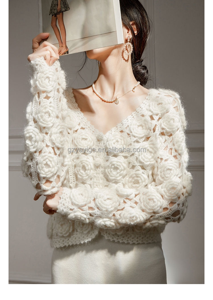 Heavy Industry, White Knitted Sweater, Women&prime;s Autumn and Winter Lazy Style Retro Coat, Cardigan Top