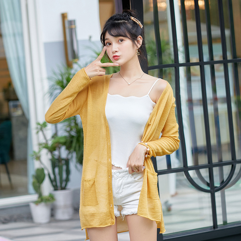 New Spring Pullover Top Custom Winter Striped Women Lightweight Thin Cotton Linen Sheer Cardigan