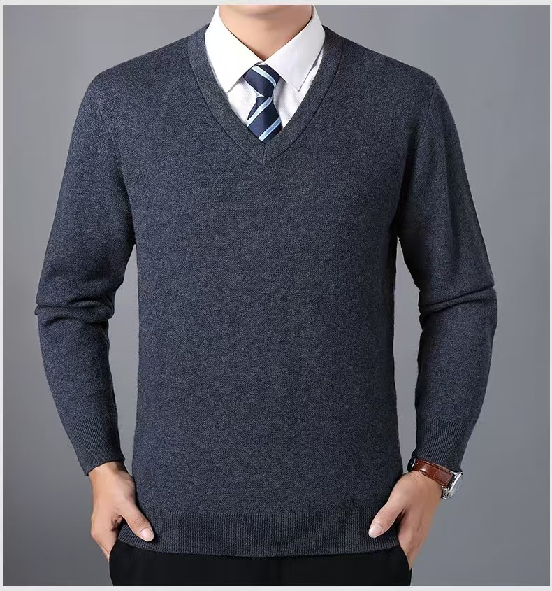 Factory Custom V Neck Knitted Pullover Wholesale Plain Jersey Knitwear Man Sweater