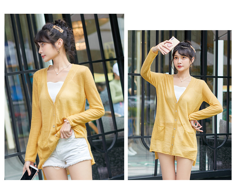 New Spring Pullover Top Custom Winter Striped Women Lightweight Thin Cotton Linen Sheer Cardigan