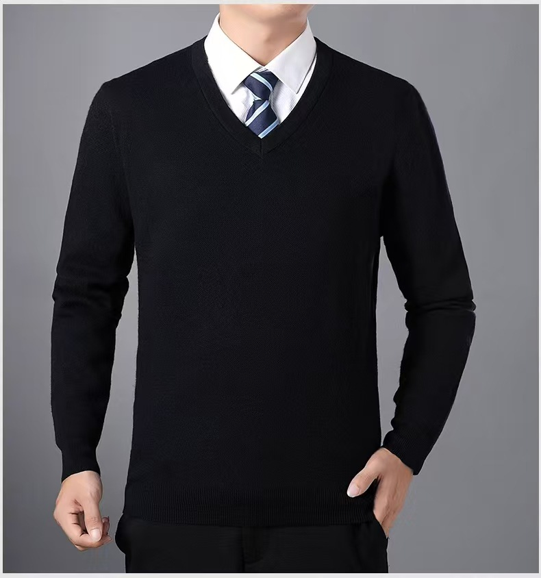 Factory Custom V Neck Knitted Pullover Wholesale Plain Jersey Knitwear Man Sweater