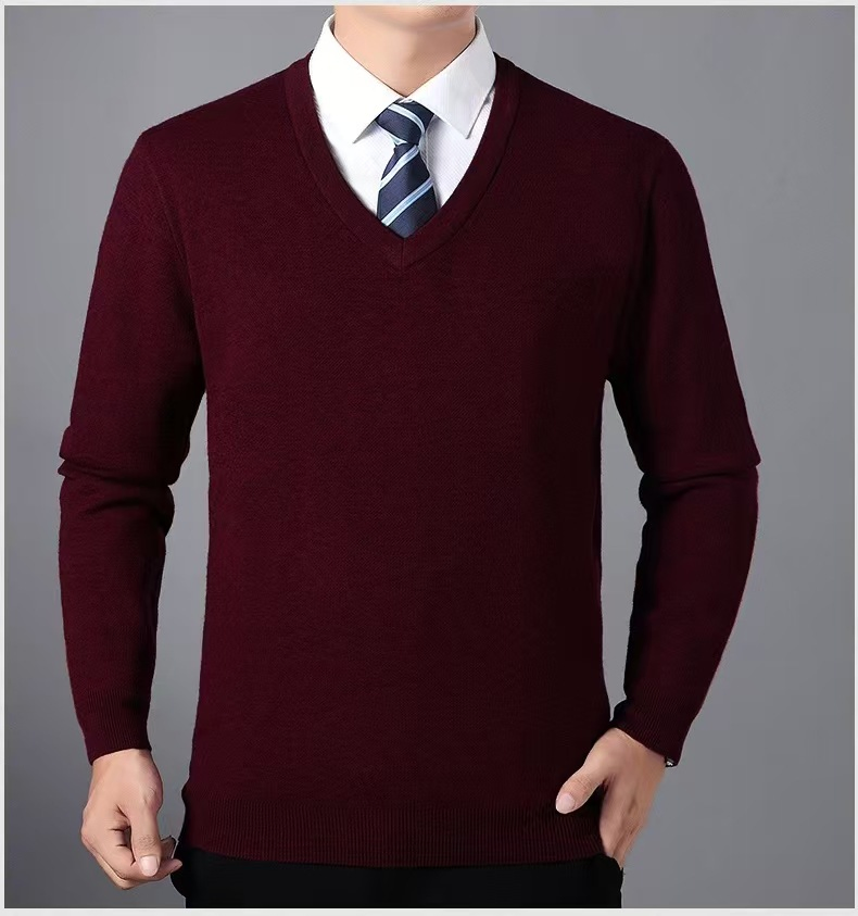 Factory Custom V Neck Knitted Pullover Wholesale Plain Jersey Knitwear Man Sweater