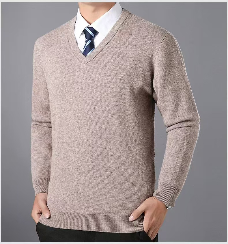 Factory Custom V Neck Knitted Pullover Wholesale Plain Jersey Knitwear Man Sweater