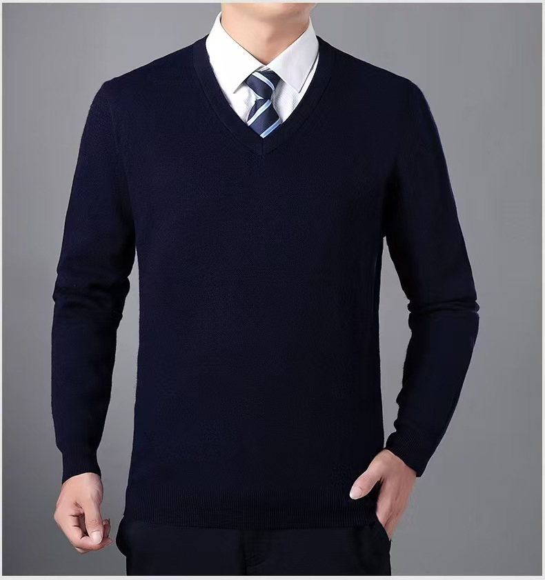 Factory Custom V Neck Knitted Pullover Wholesale Plain Jersey Knitwear Man Sweater