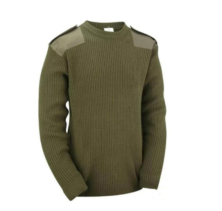 Classic Style Crew Neck Pullover Tactical Jersey Green Sweater Wool Blend