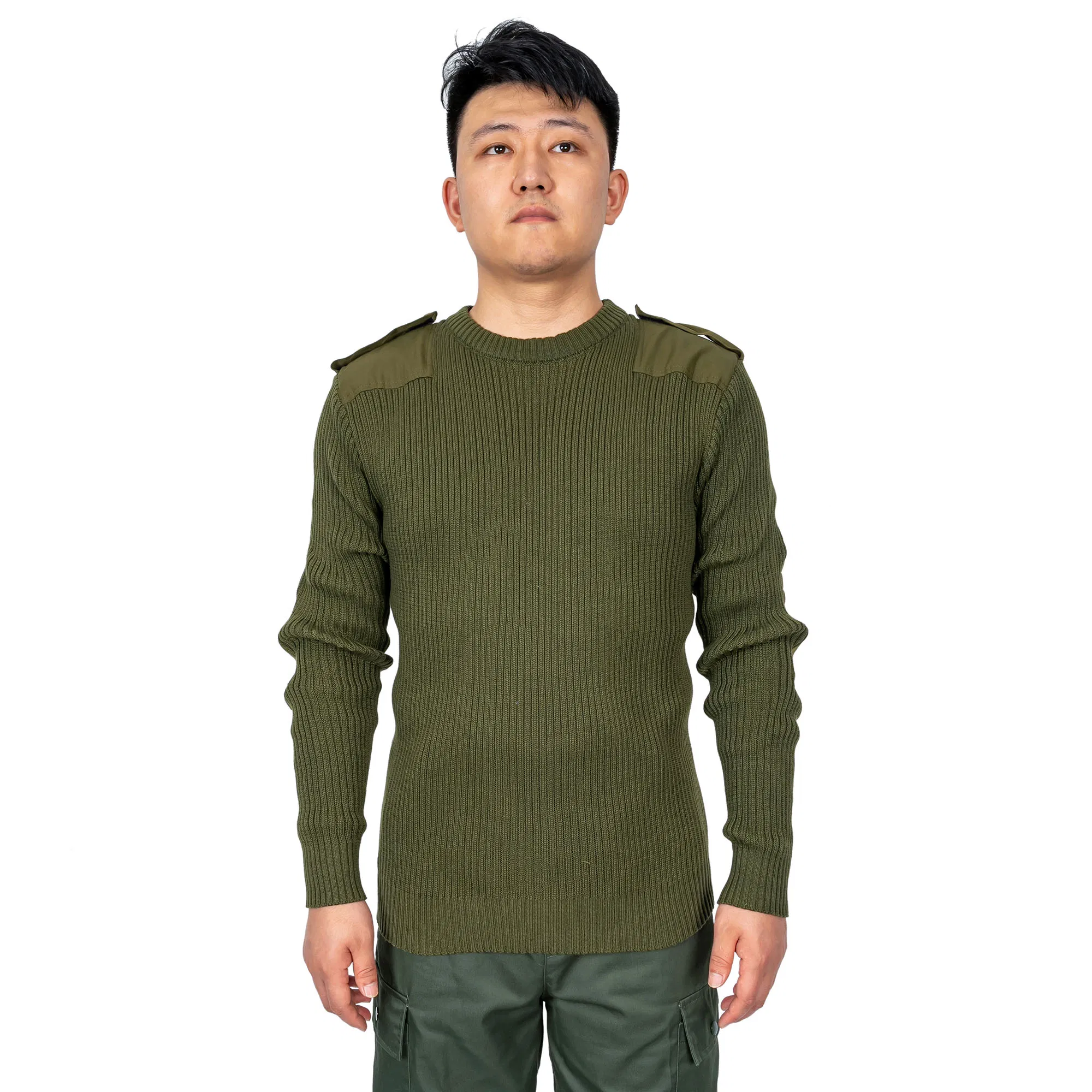 Polyester Green Sweather Winter Pullover Long Sleeve Round Neck Sweater