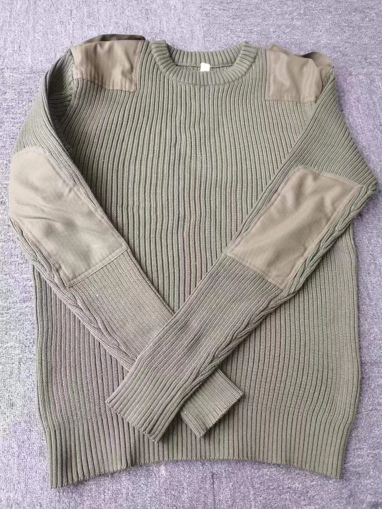 Polyester Green Sweather Winter Pullover Long Sleeve Round Neck Sweater