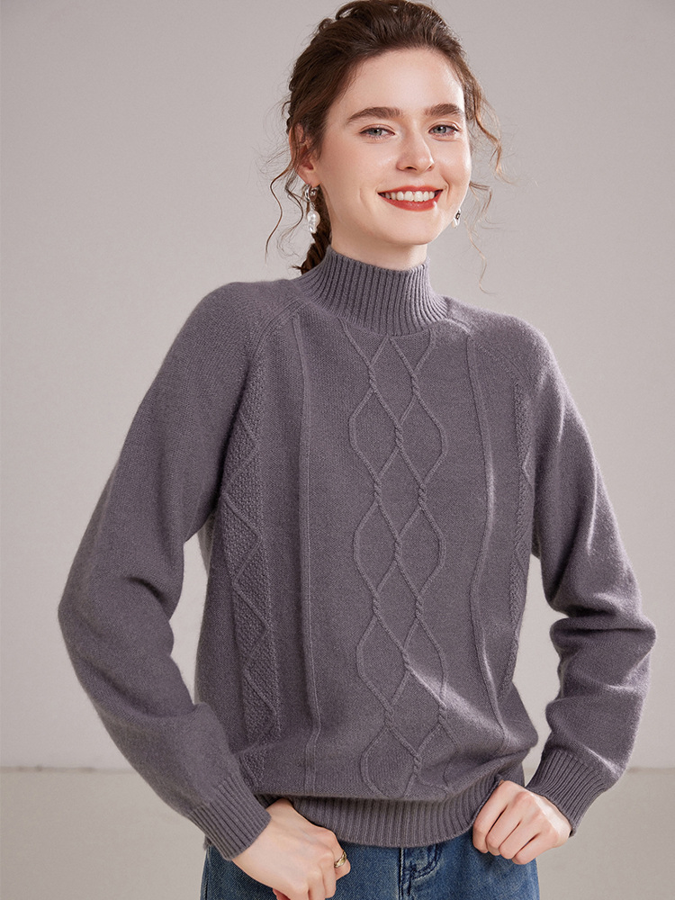 Cashmere Solid Color Diamond Plaid Thickened Loose Casual Sweater for Women