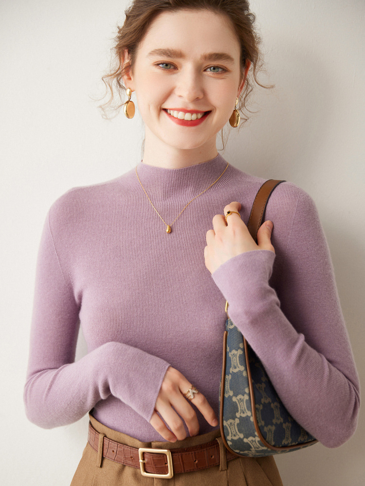 Autumn and Winter Cashmere Half High Neck Knit Comfortable Long Sleeve Sweater for Women
