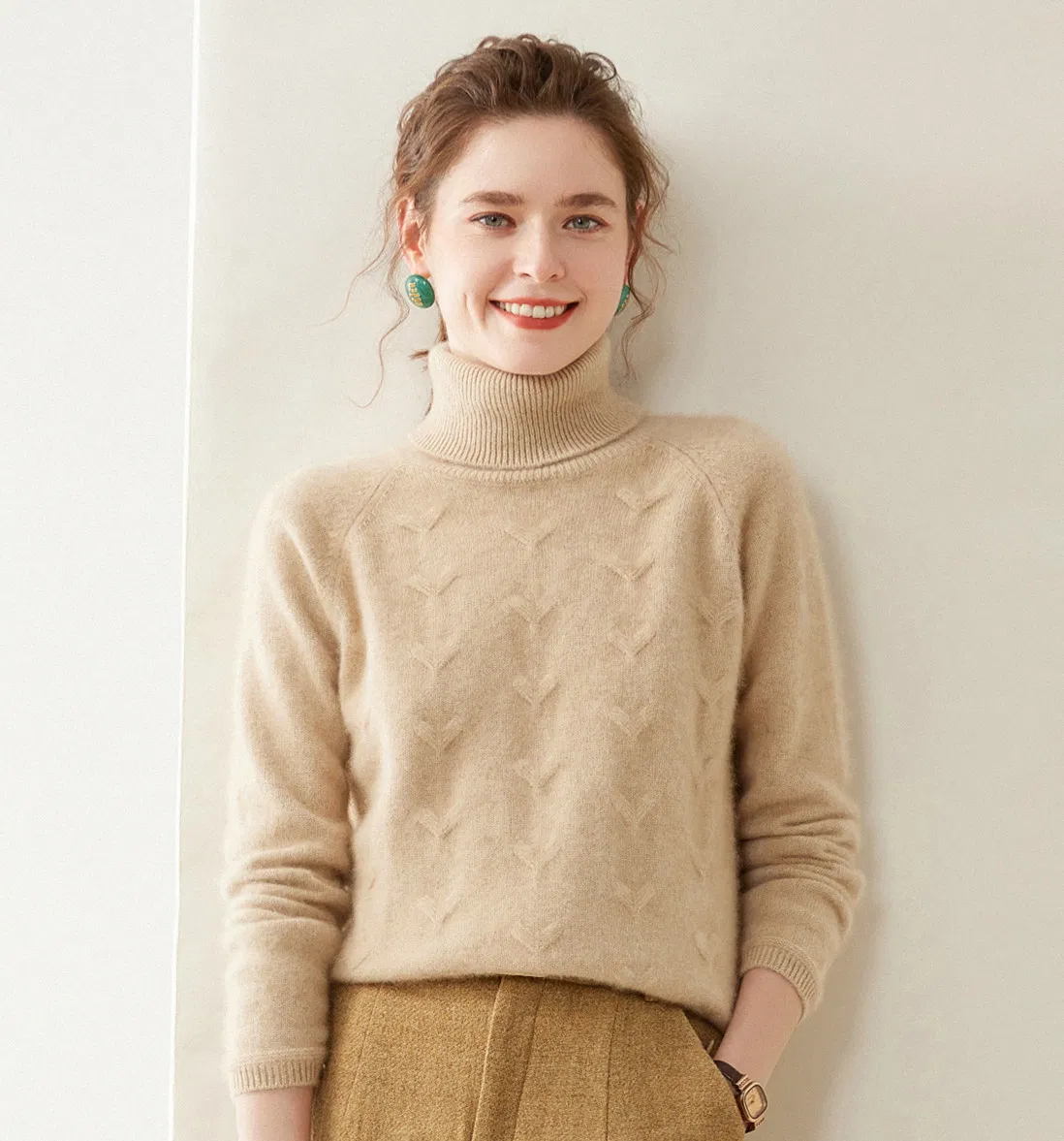 Autumn and Winter Cashmere Jacquard Fashion Knitted Loose Sweater for Women