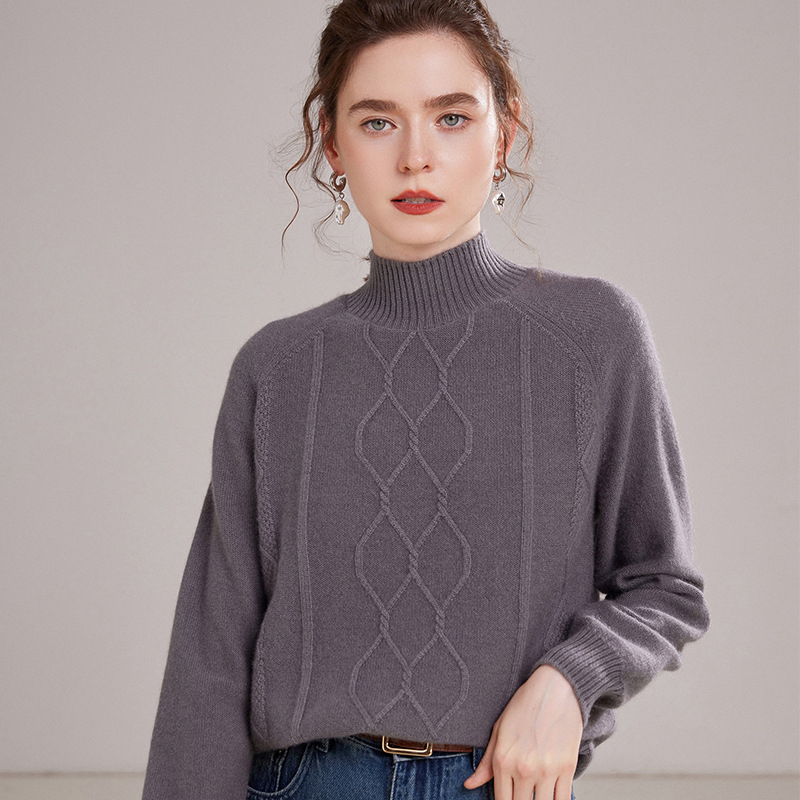 Cashmere Solid Color Diamond Plaid Thickened Loose Casual Sweater for Women