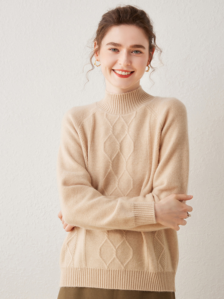 Cashmere Solid Color Diamond Plaid Thickened Loose Casual Sweater for Women