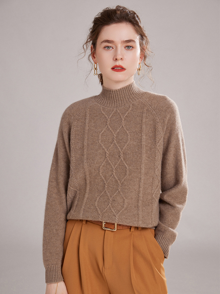 Cashmere Solid Color Diamond Plaid Thickened Loose Casual Sweater for Women