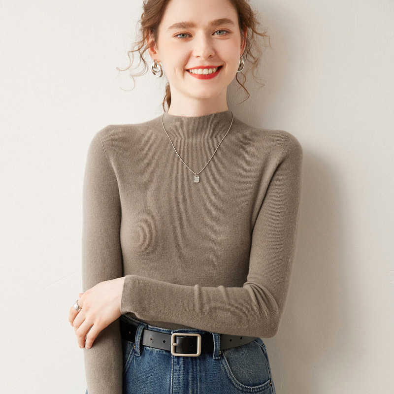 Autumn and Winter Cashmere Half High Neck Knit Comfortable Long Sleeve Sweater for Women