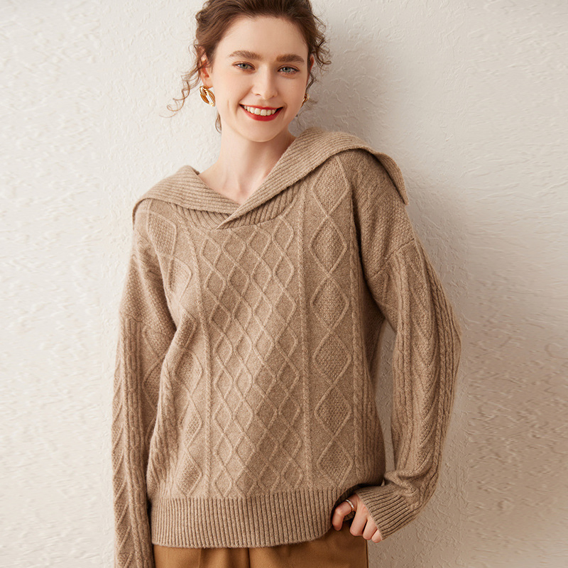 Cashmere Navy Collar Autumn and Winter New Loose Knit Casual Sweater for Lady