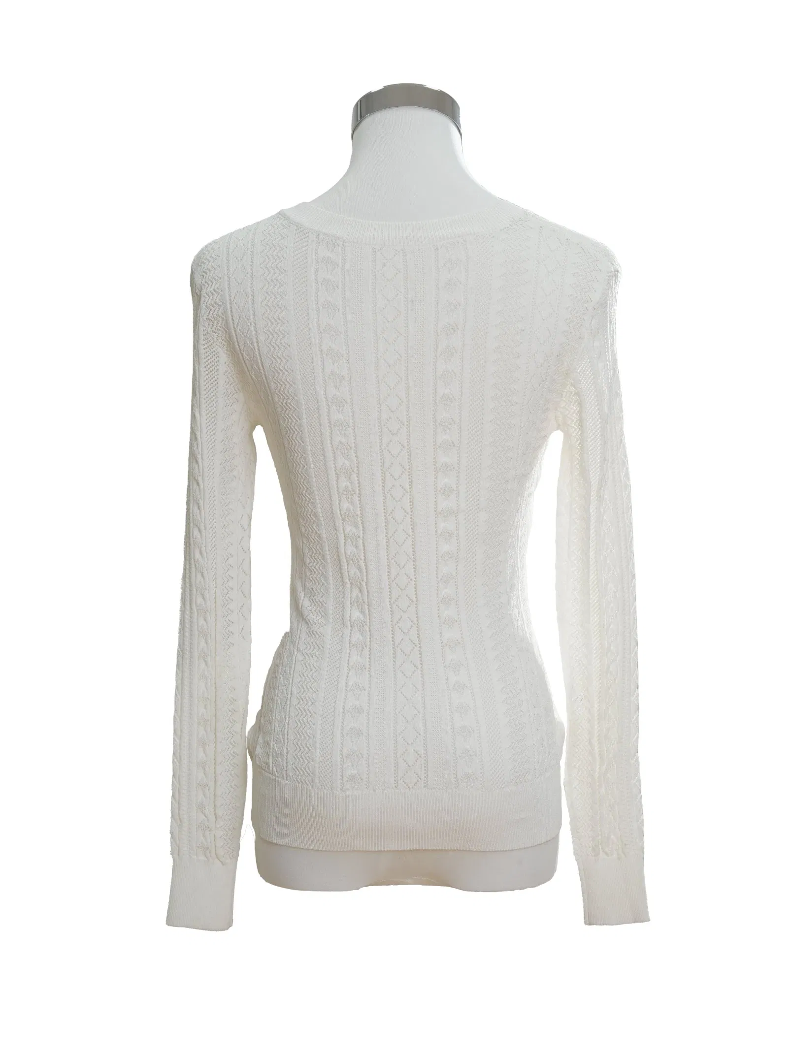 Women&prime;s Lightweight 217g Viscose-Nylon Jacquard White Pullover Sweater