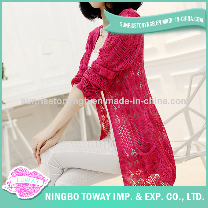 Summer Red White Ladies Sweater Long Cardigans for Women