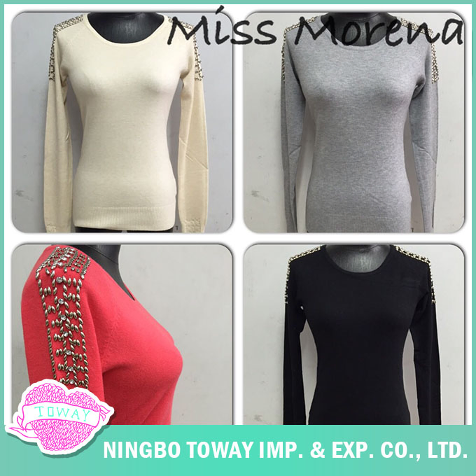Hot Sale Bottom Beading Pink Ladies Women Fashion Knitwear Online