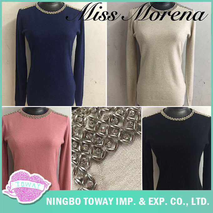 Hot Sale Bottom Beading Pink Ladies Women Fashion Knitwear Online