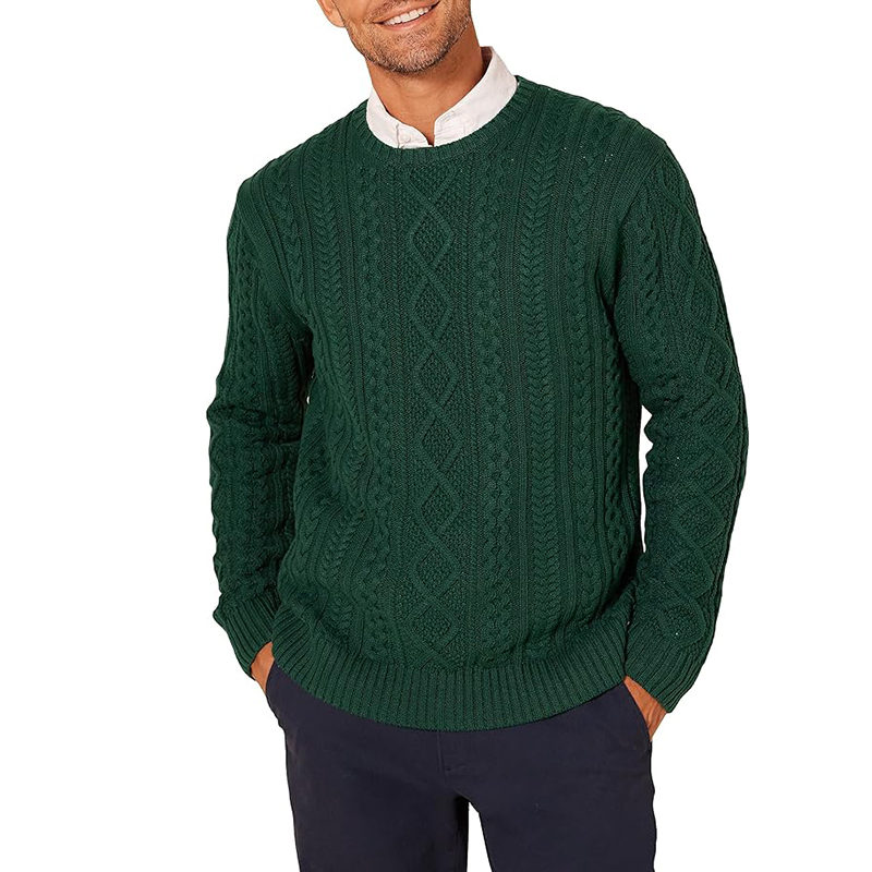 Men′s 100% Cotton Crew Neck Cable Sweater Knitted Jumper
