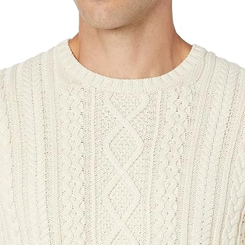 Men&prime;s 100% Cotton Crew Neck Cable Sweater Knitted Jumper