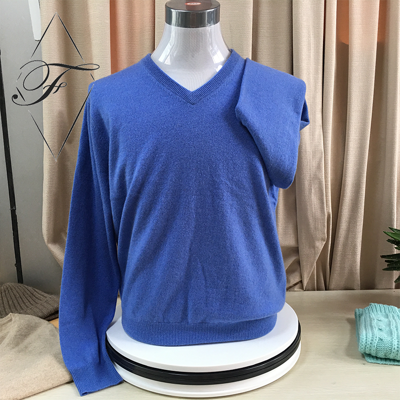 Factory 100% Cashmere Knitting Men′s V-Neck Long Sleeve Pullover Sweater.