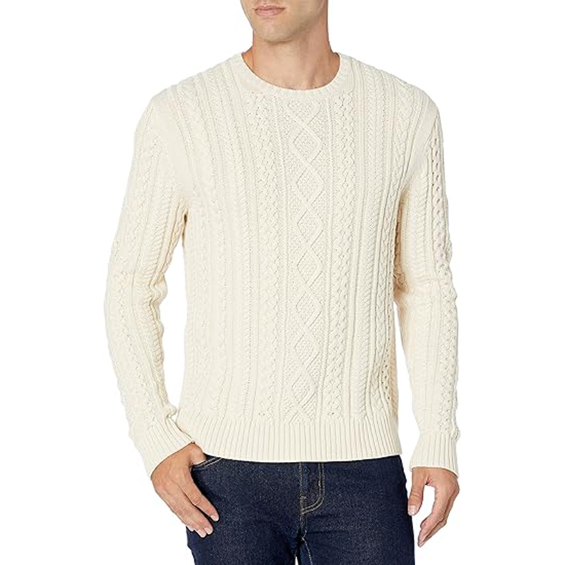 Men&prime;s 100% Cotton Crew Neck Cable Sweater Knitted Jumper