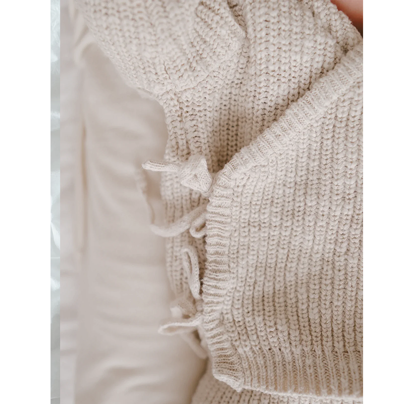 Custom Knitting Baby Sweater Solid Chunky Texture Cotton Jumper Sweater.