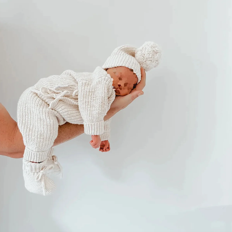 Custom Knitting Baby Sweater Solid Chunky Texture Cotton Jumper Sweater.